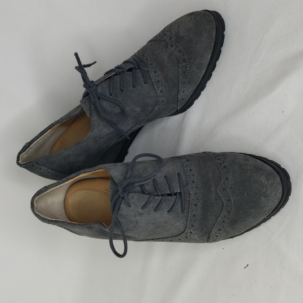 Ellen Tracy Gray Suede Wedge Heels Oxfords Shoes
